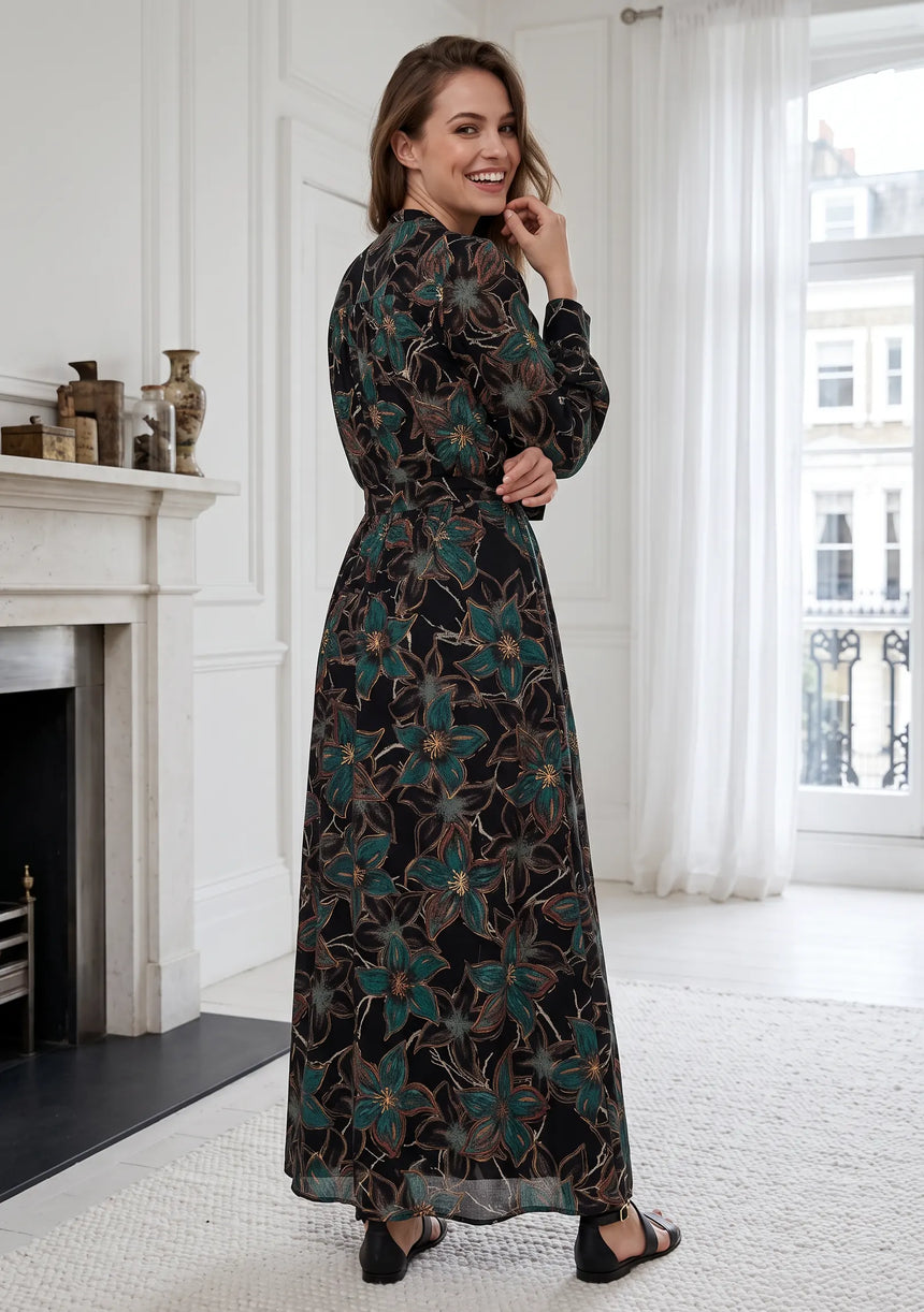 ibBan Cotton Silk Printed Long Dress -Azliya