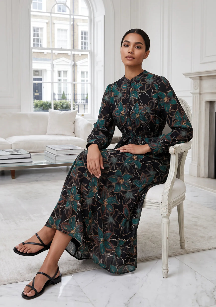 ibBan Cotton Silk Printed Long Dress -Azliya