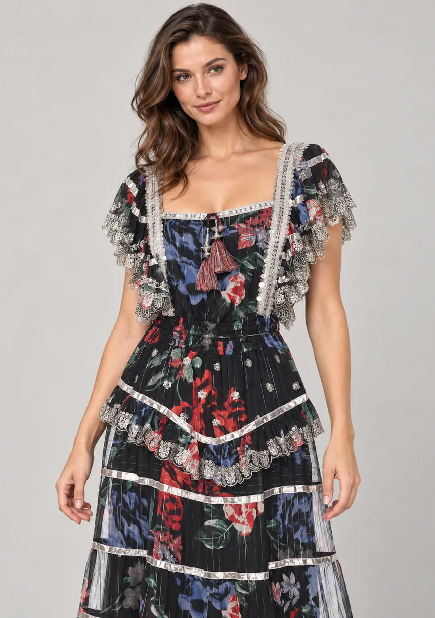 ibBan Floral Cotton Georgette Long Dress - Kausar