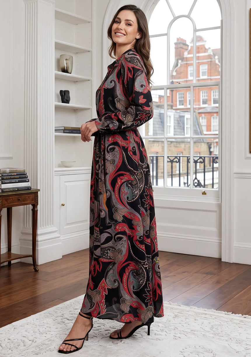 ibBan Cotton Silk Printed Long Dress -Azliya