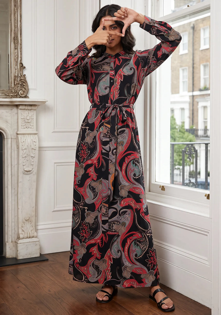 ibBan Cotton Silk Printed Long Dress -Azliya