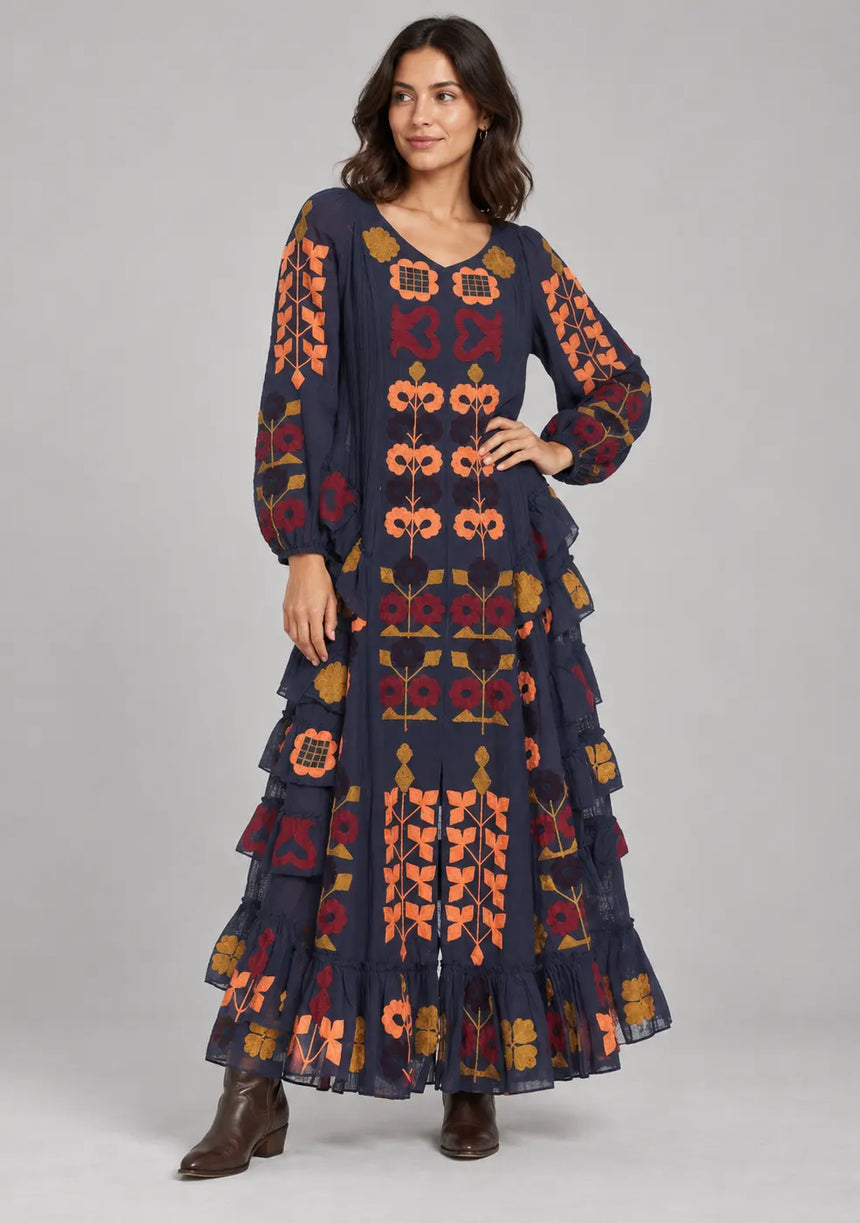 ibBan Printed Cotton Maxi Dress with Ruffle Details - Zara