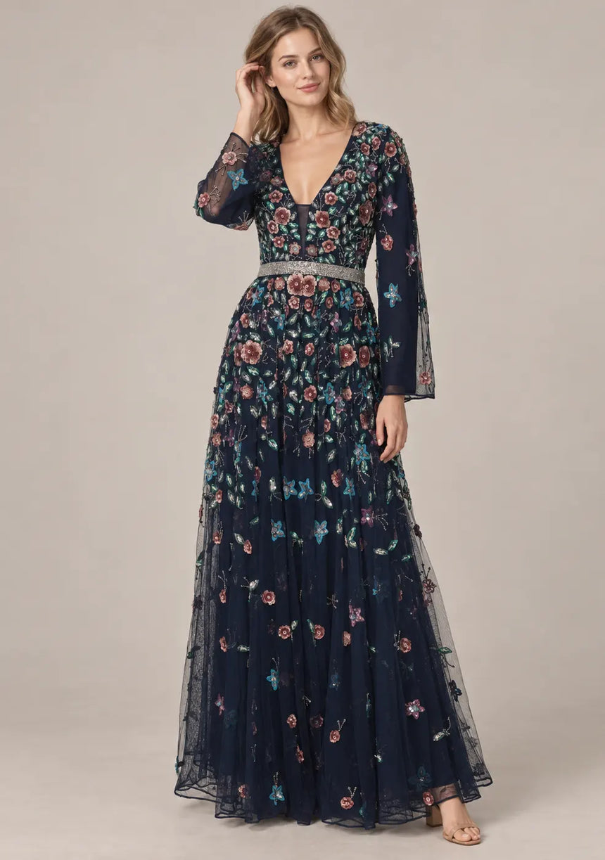 ibBan Women’s Long Dress with Hand Embroidery - Aabish