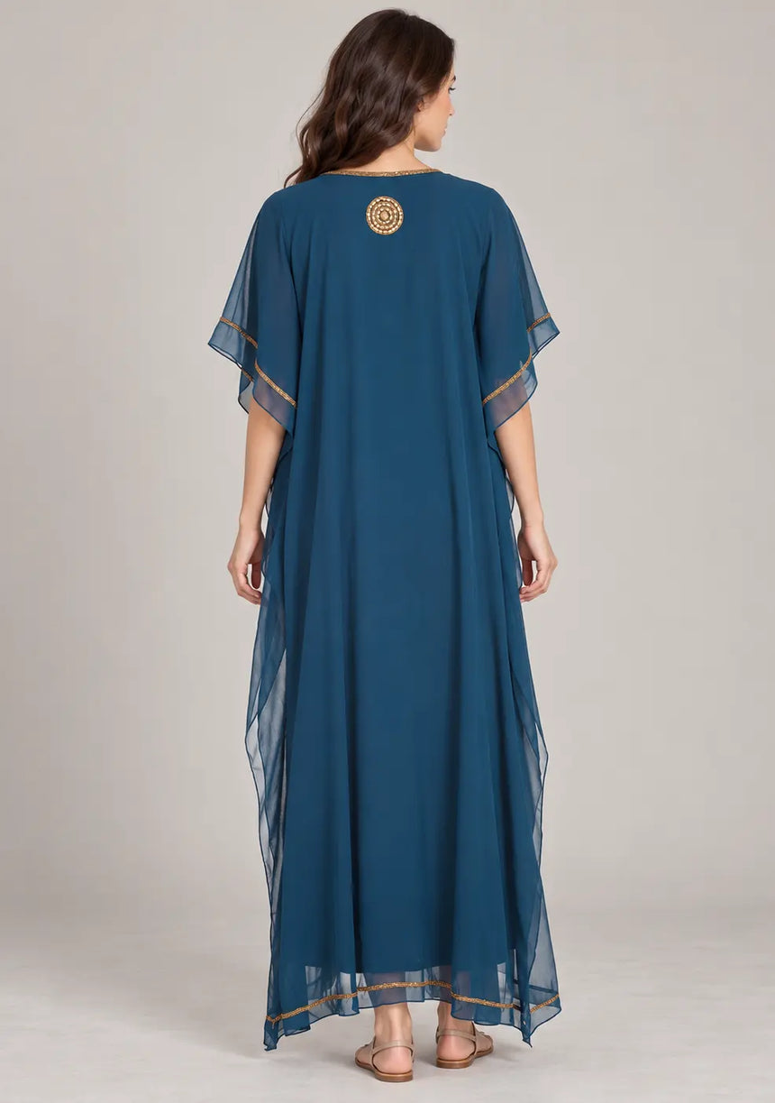 ibBan Women’s Hand Embroidered Georgette Kaftan Dress -Zarnish