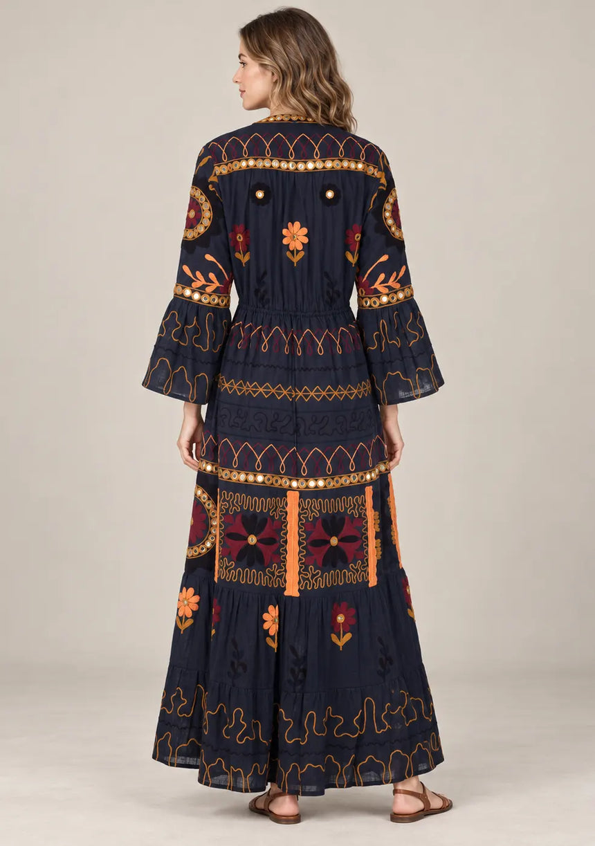 ibBan Embroidered Cotton Long Tunic with Tassel Tie - Hami