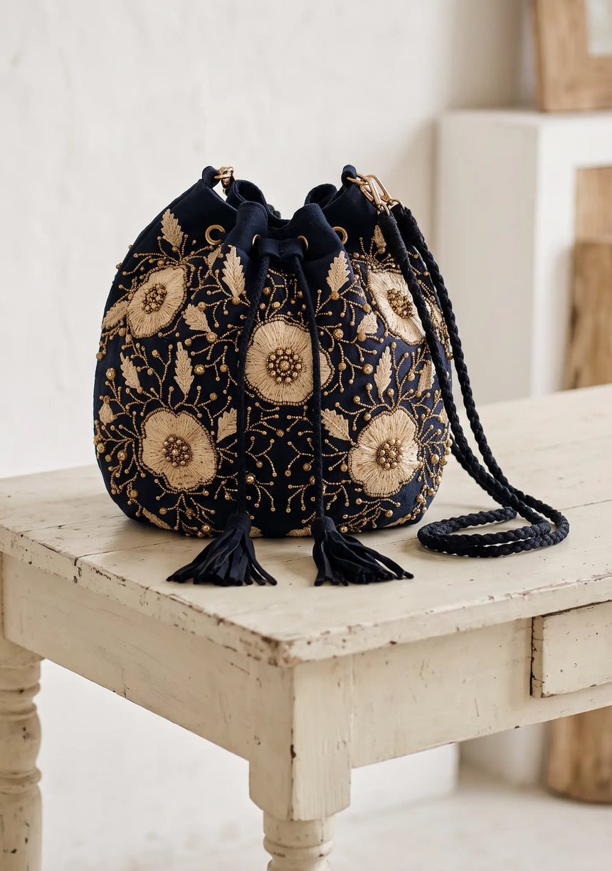 ibBan Floral Embellished Canvas Bucket Bag - Johri
