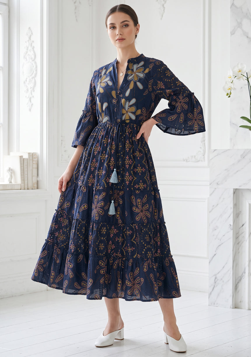 ibBan Cotton Schiffli Embroidered Long Tunic Dress - Brsa