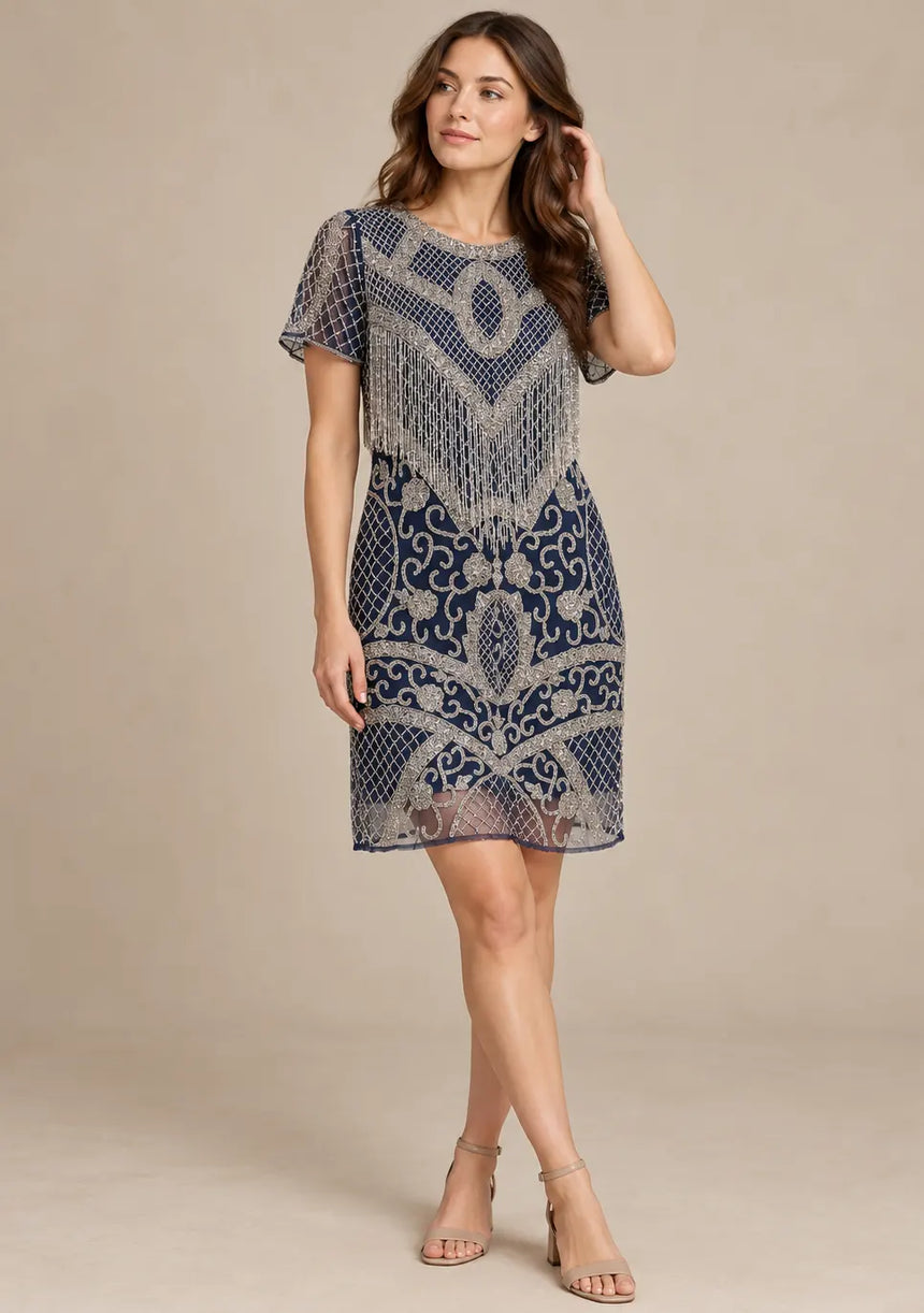 ibBan Party Midi Dress with Hand Beadwork & Fringe - Darya