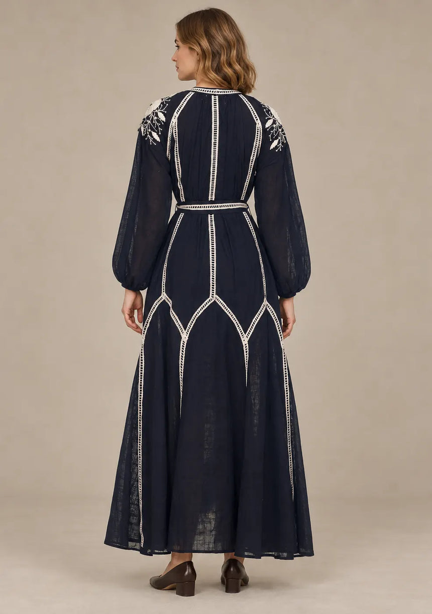ibBan Floral Embroidered Cotton Long Dress - Johri