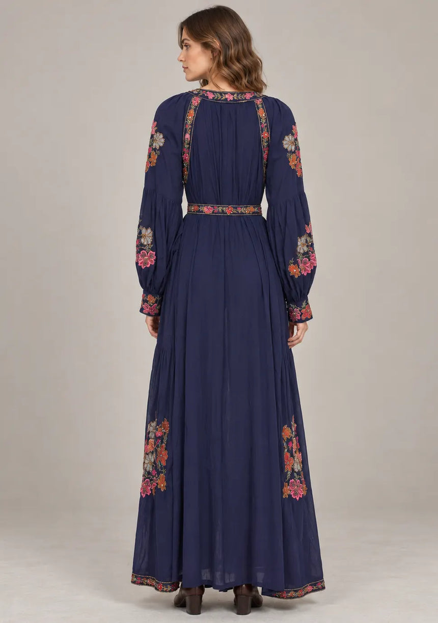 ibBan Floral Cotton Long Dress wint Hand Embroidery - Zayra
