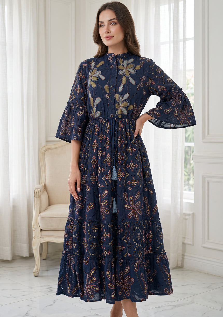 ibBan Cotton Schiffli Embroidered Long Tunic Dress - Brsa