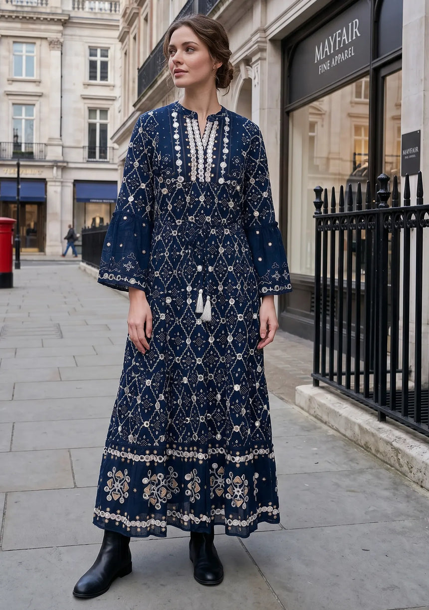 ibBan Hand Embroidered Winter Tunic Dress | Luxury Bohemian Elegance - Melida