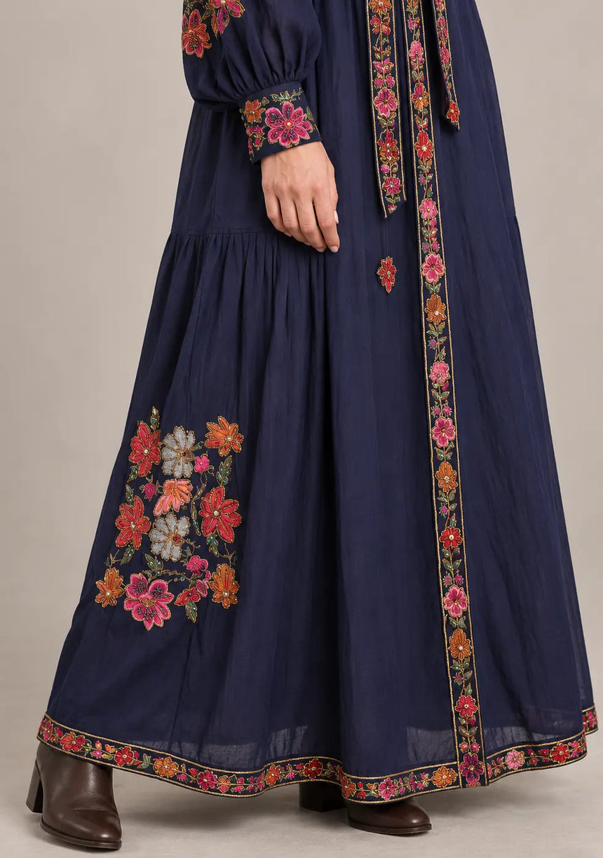 ibBan Floral Cotton Long Dress wint Hand Embroidery - Zayra