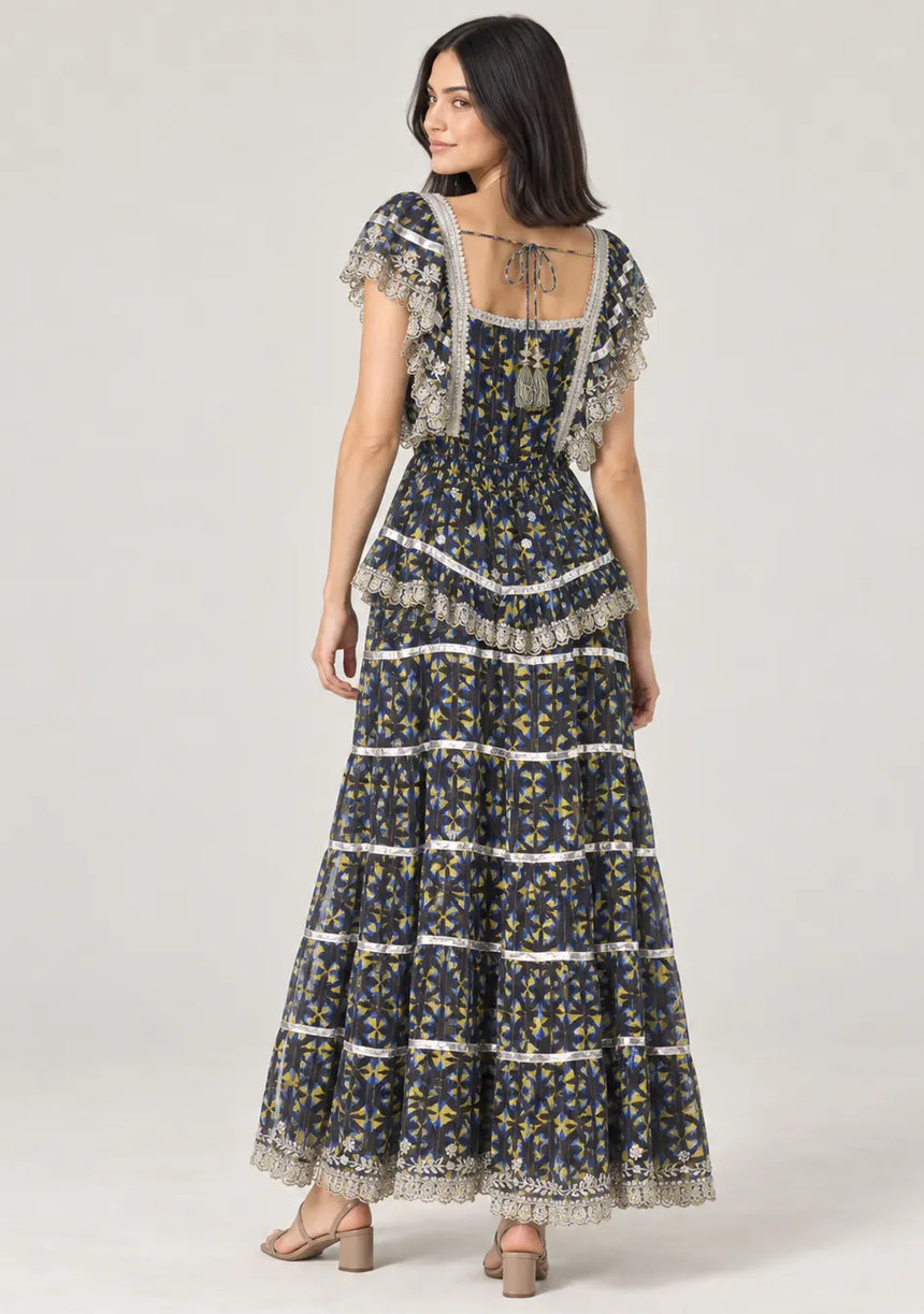 ibBan Floral Cotton Georgette Long Dress - Kausar