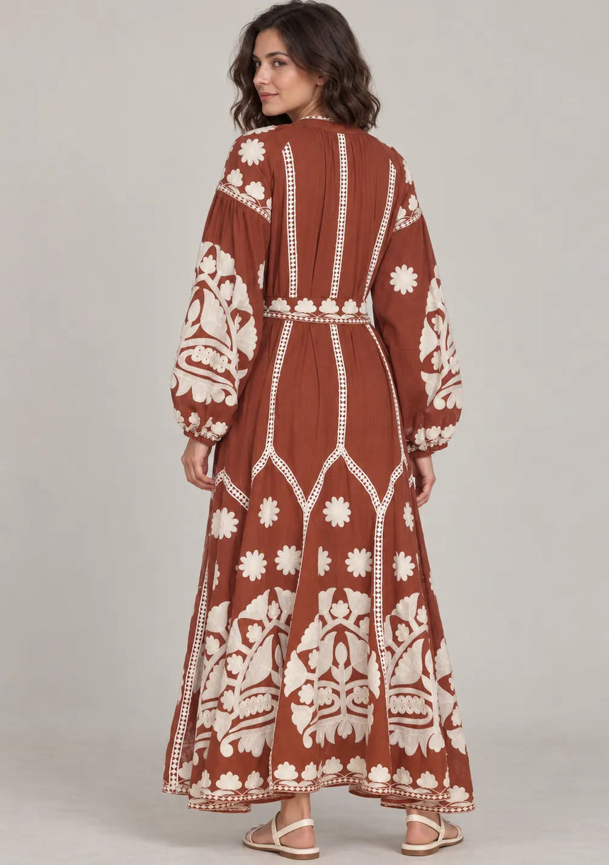 ibBan Floral Print Cotton Maxi Dress with Tassel Tie - Ayat