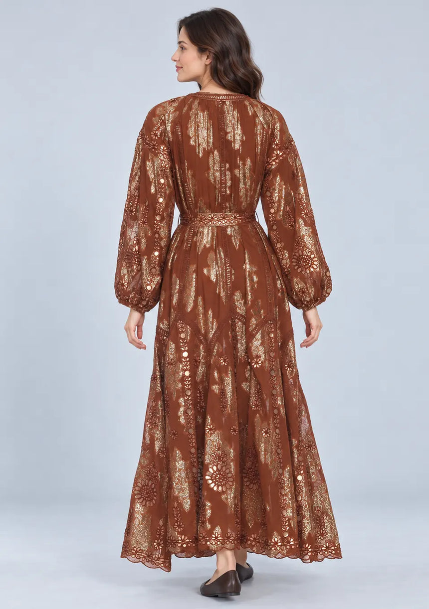 ibBan Floral Lurex Cotton Long Dress - Mavi