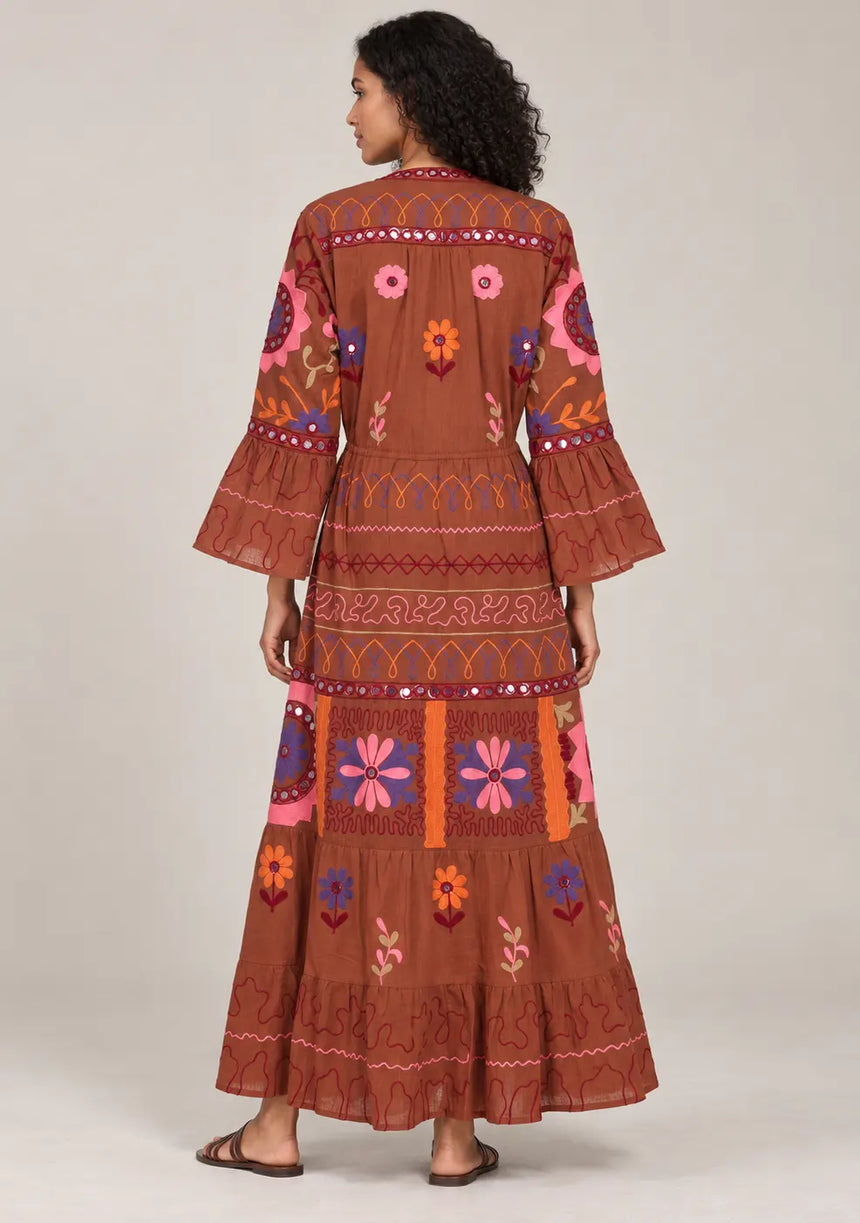 ibBan Embroidered Cotton Long Tunic with Tassel Tie - Hami