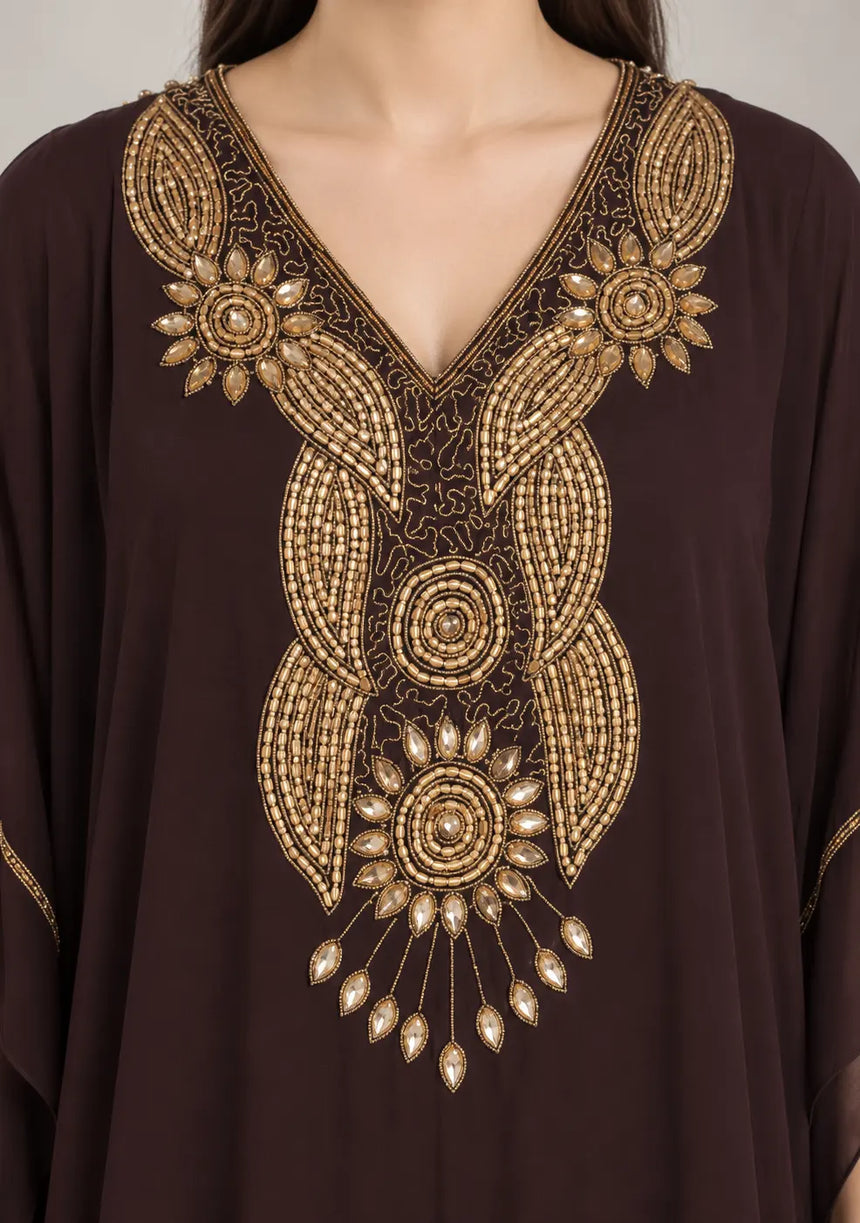 ibBan Women’s Hand Embroidered Georgette Kaftan Dress -Zarnish