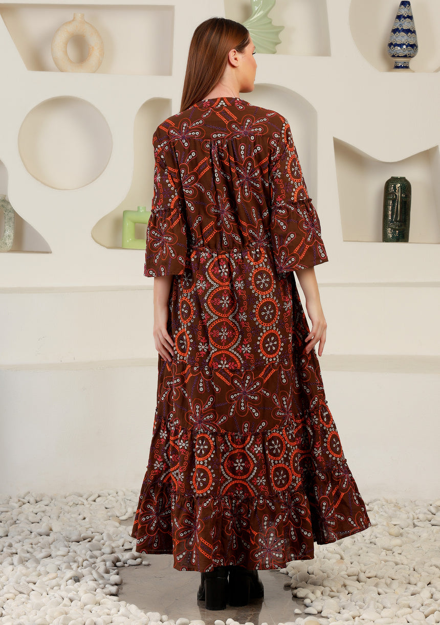 ibBan Cotton Schiffli Embroidered Long Tunic Dress - Brsa