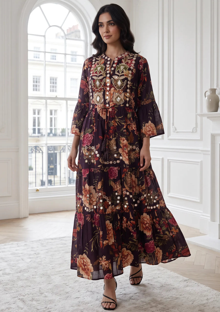 IbBan Printed Cotton Long Tunic for Women - Husana