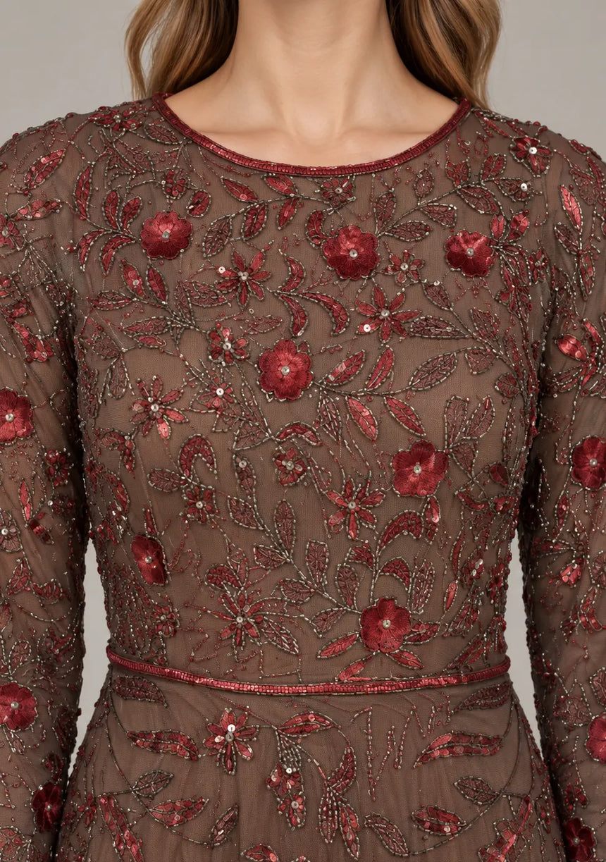 ibBan Women’s Party Long Dress with Hand Embroidery -Qamira