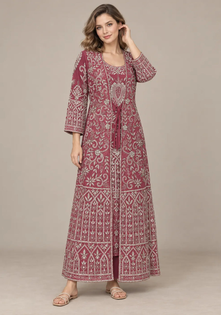 ibBan Women’s Georgette -Style Ethnic Set with Hand Embroidery -Dafli