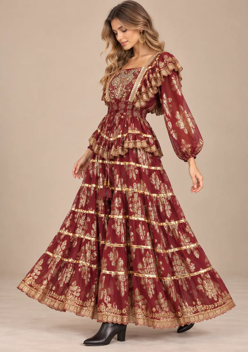 ibBan Cotton Lurex Tiered Long Dress - Chari