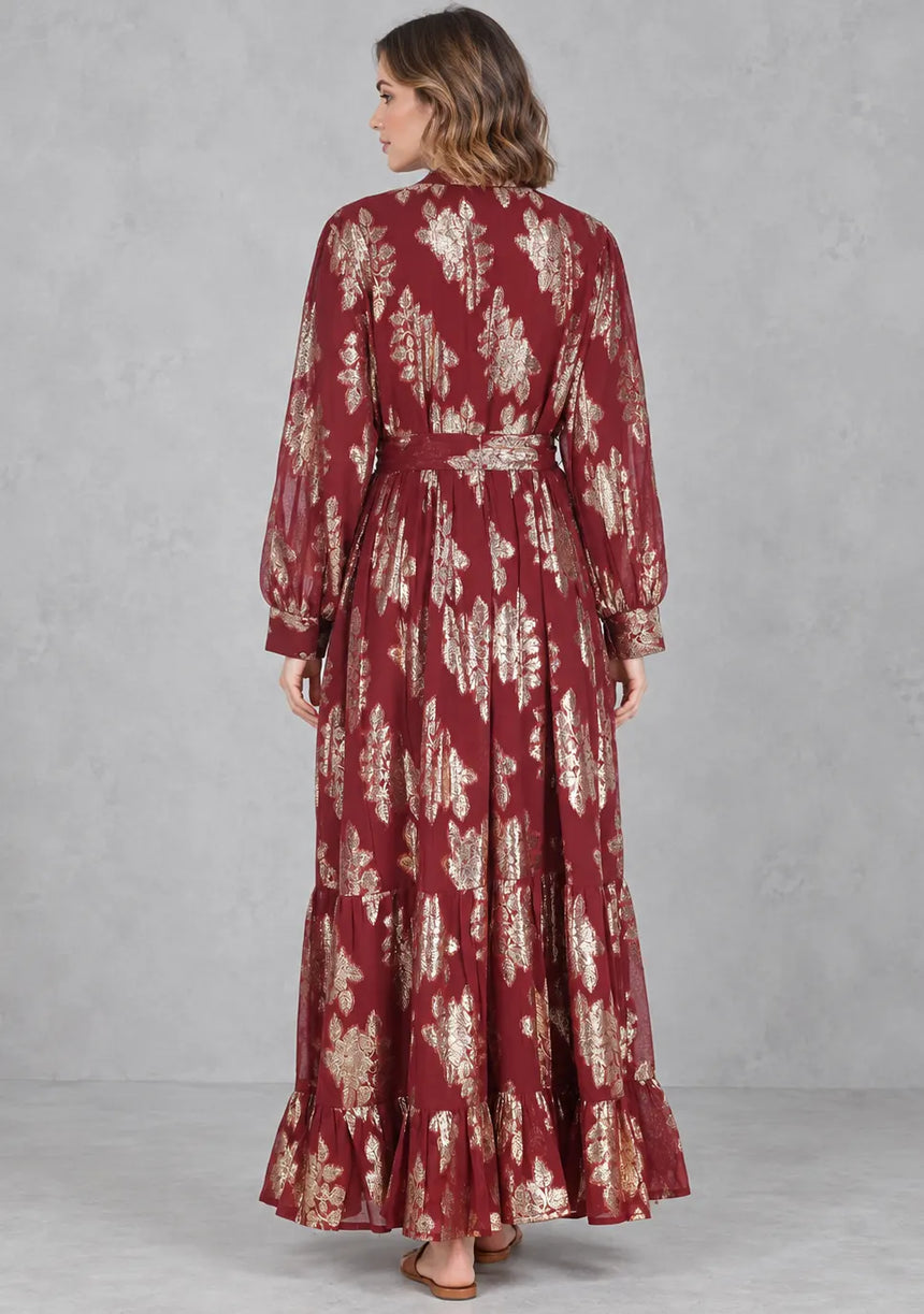 ibBan Embellished Lurex Long Dress with Metallic - Varsha