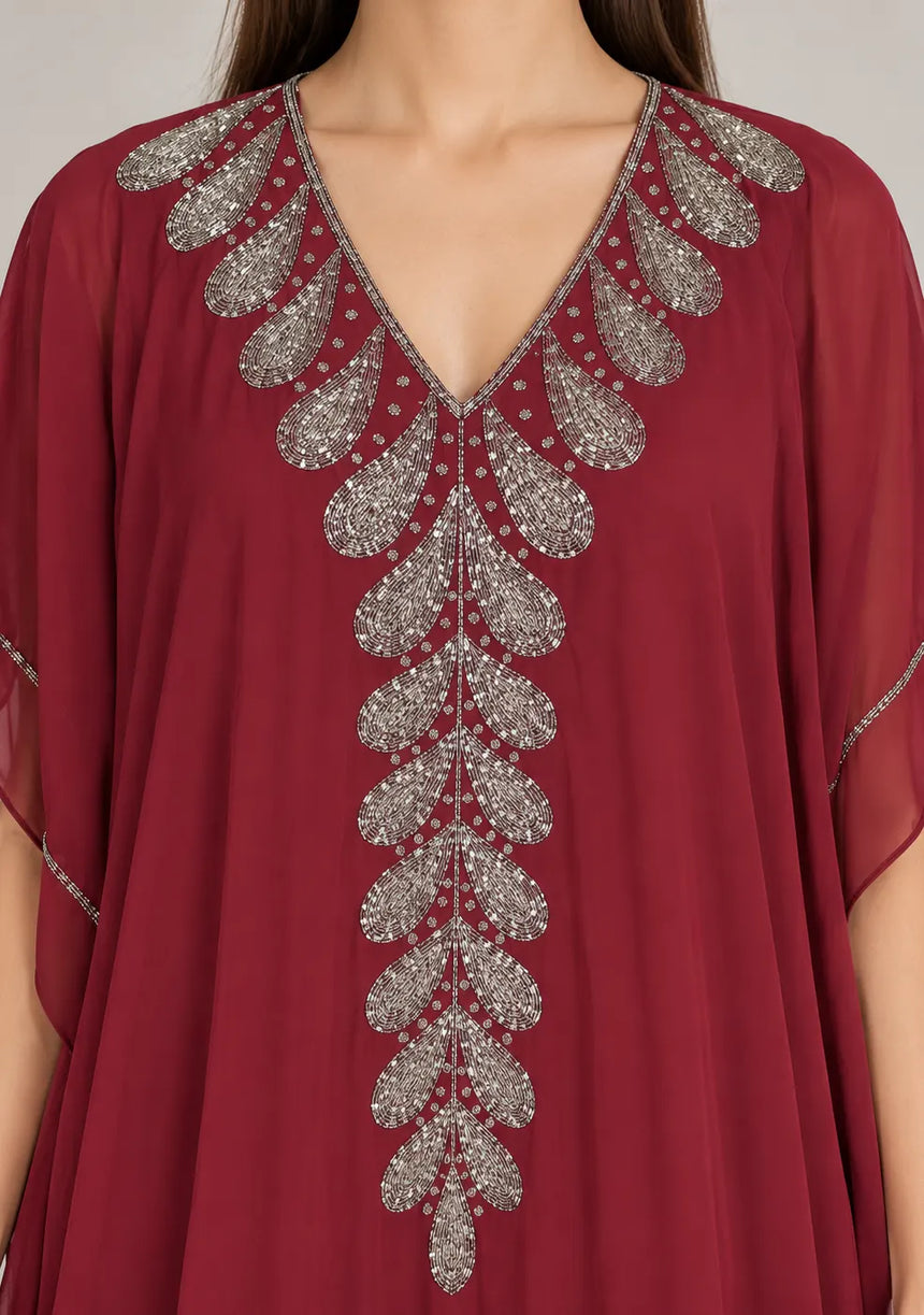 ibBan Women’s Hand Embroidered Georgette Kaftan Dress -Tanzeen