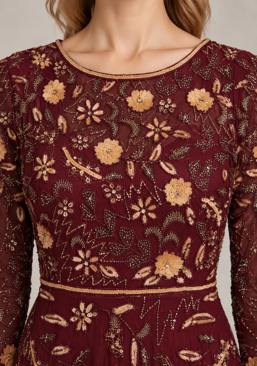 ibBan Women’s Party Long Dress with Hand Embroidery -Qamira