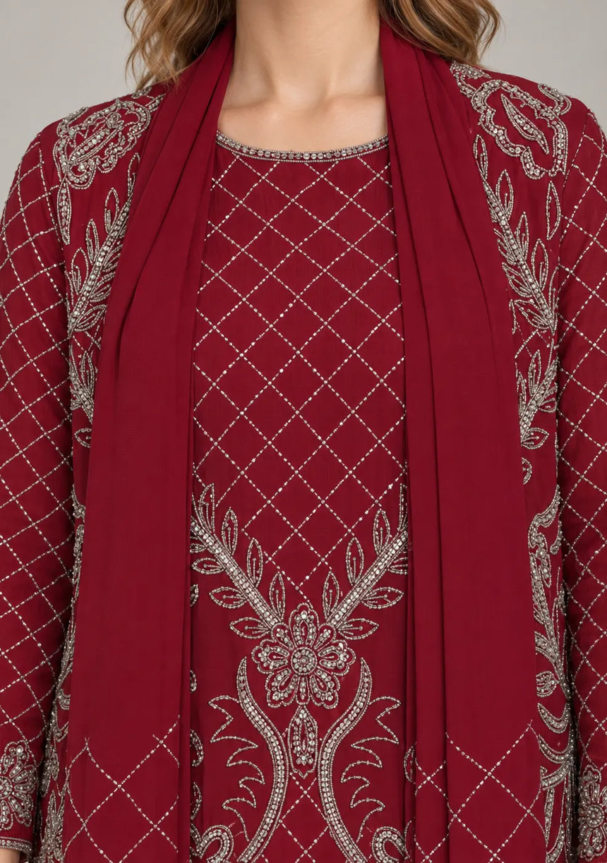 ibBan Women’s Georgette Embroidered Suit Set - Kaira