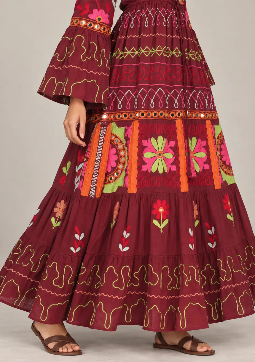 ibBan Embroidered Cotton Long Tunic with Tassel Tie - Hami