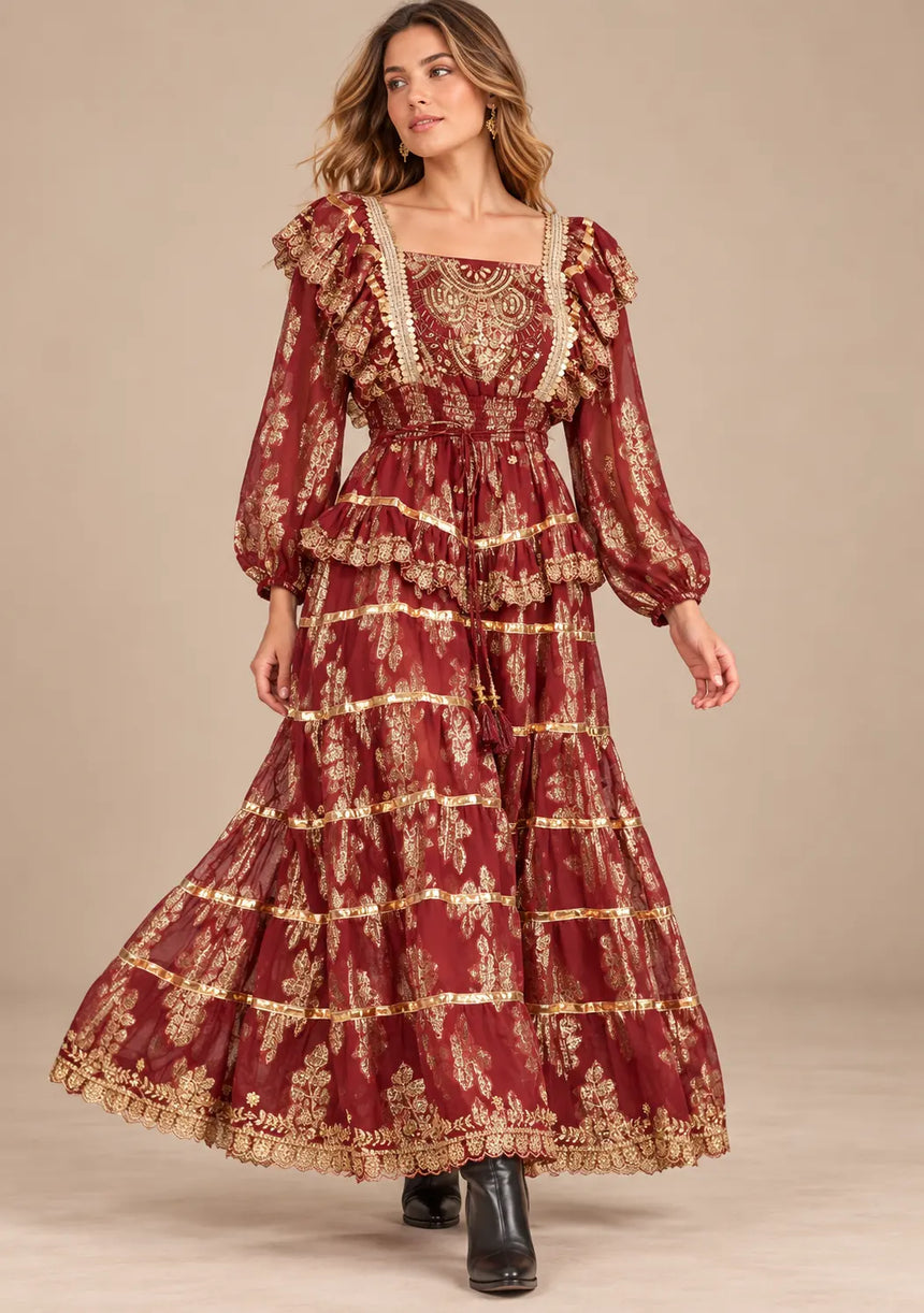 ibBan Cotton Lurex Tiered Long Dress - Chari
