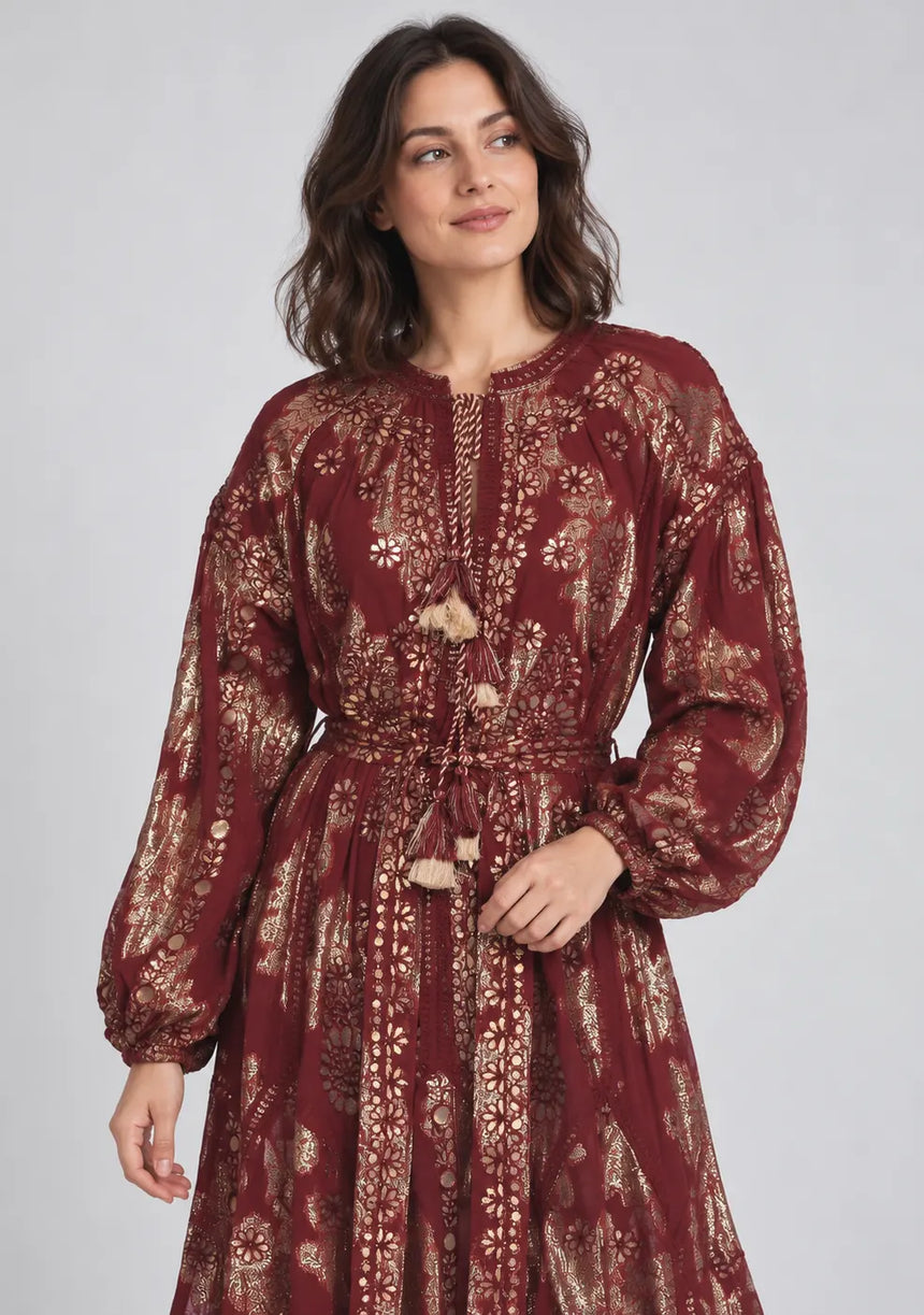 ibBan Floral Lurex Cotton Long Dress - Mavi