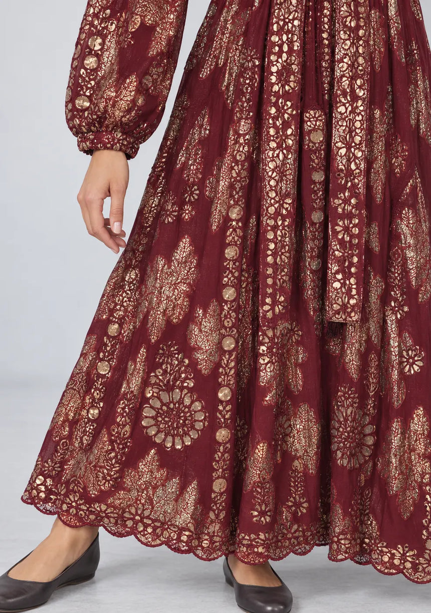 ibBan Floral Lurex Cotton Long Dress - Mavi