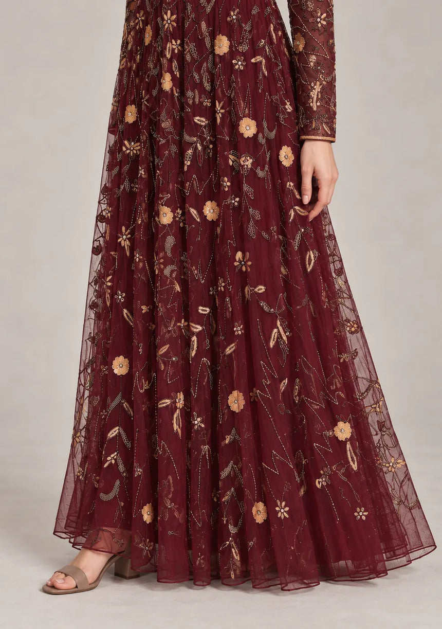 ibBan Women’s Party Long Dress with Hand Embroidery -Qamira