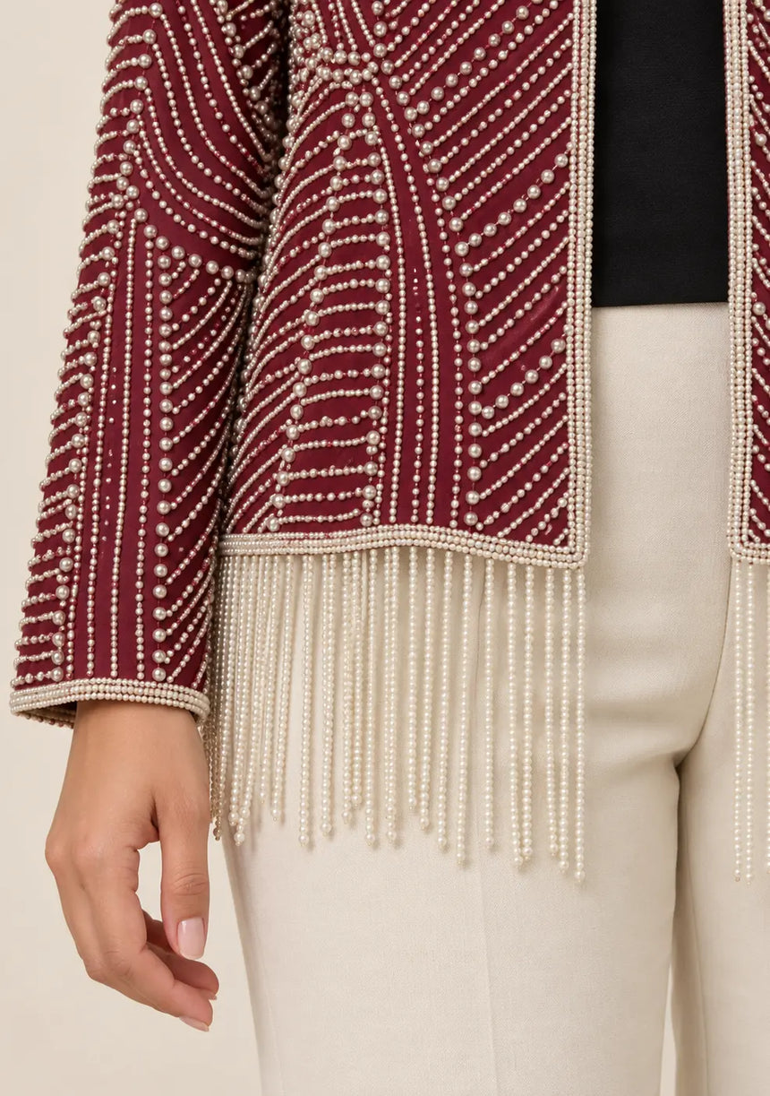 ibabn Women’s Hand Beaded Fringe Jacket - Amaya
