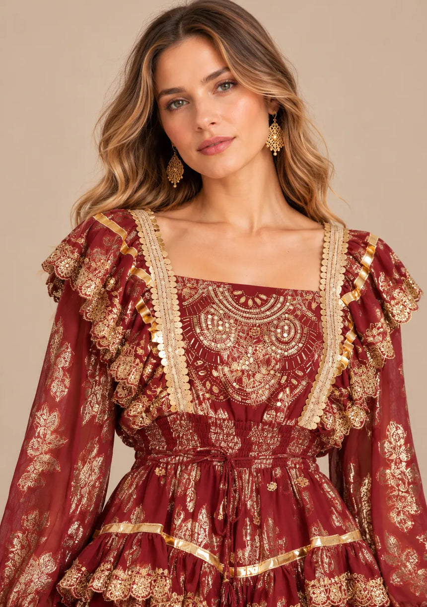 ibBan Cotton Lurex Tiered Long Dress - Chari