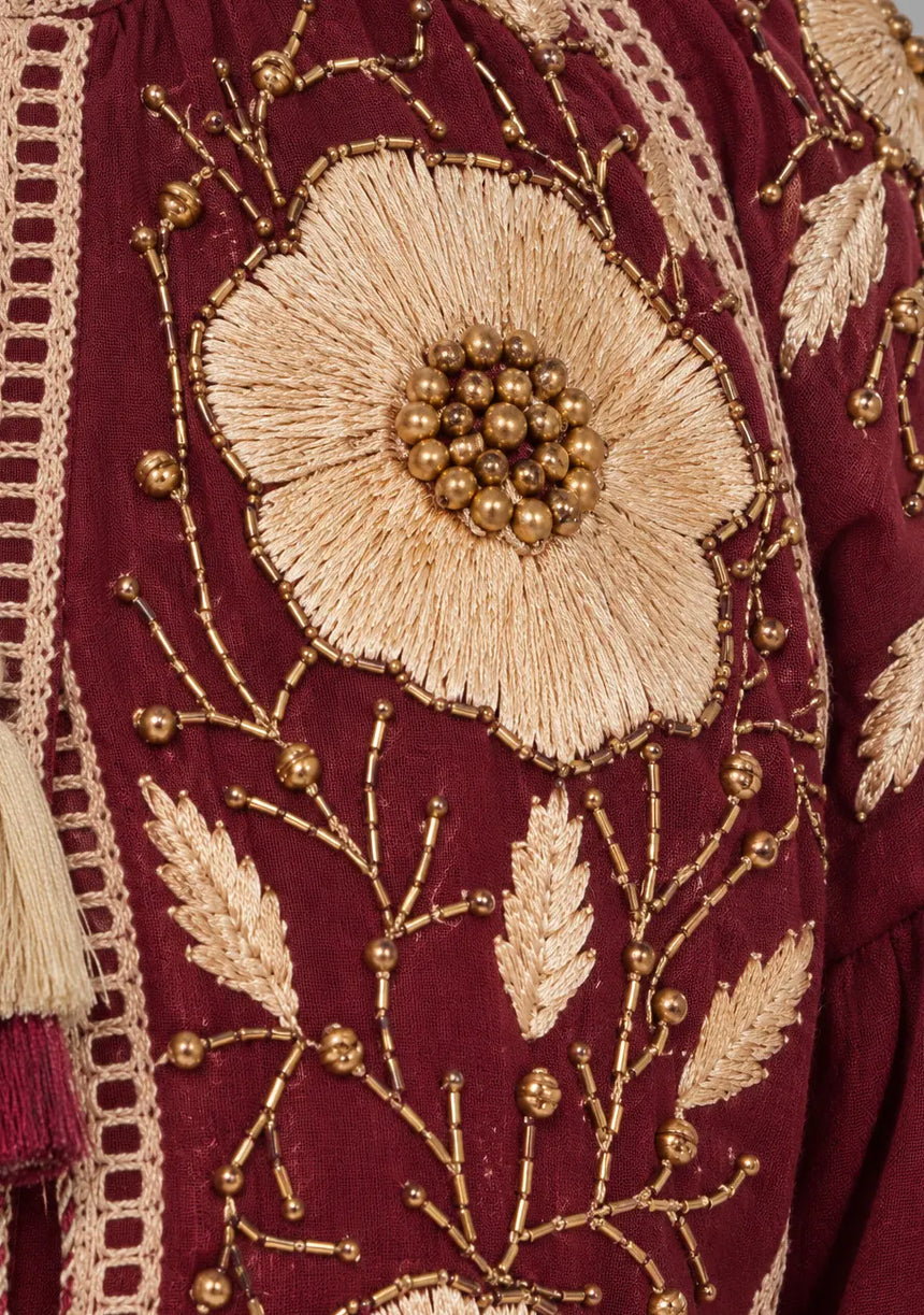 ibBan Floral Embroidered Cotton Long Dress - Johri