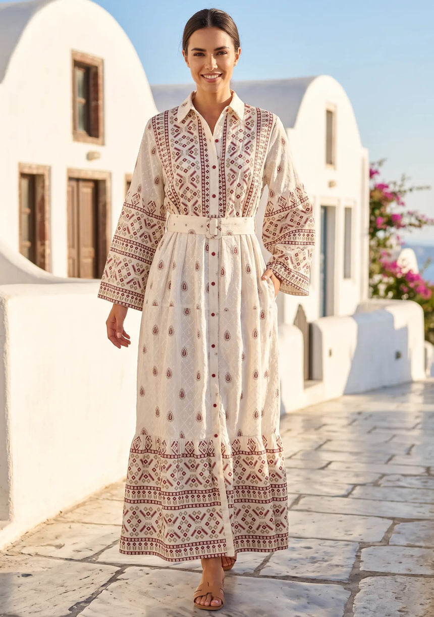 ibBan Printed Cotton Long Dress with Hand Embroidery -Eliza Long Dress