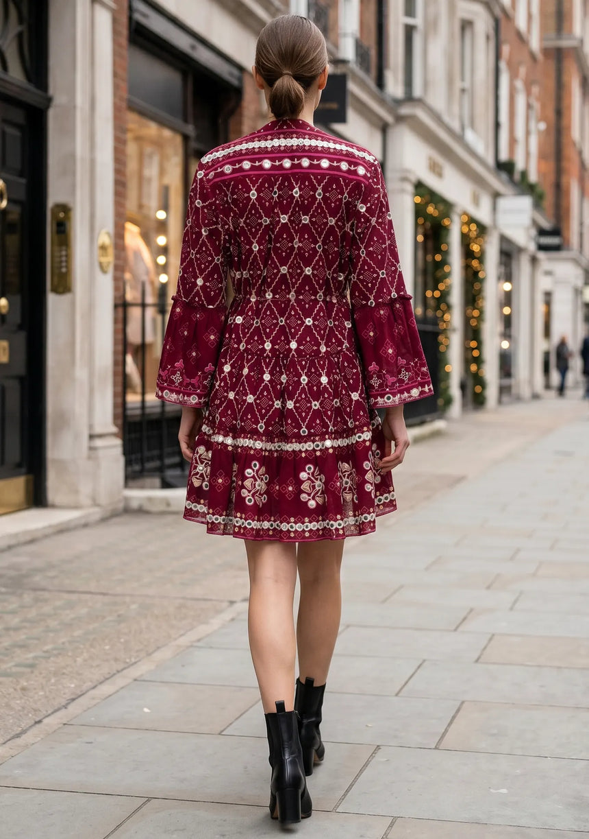 ibBan Hand Embroidered Winter Short Tunic Dress | Luxury Women's Fashion - Melida