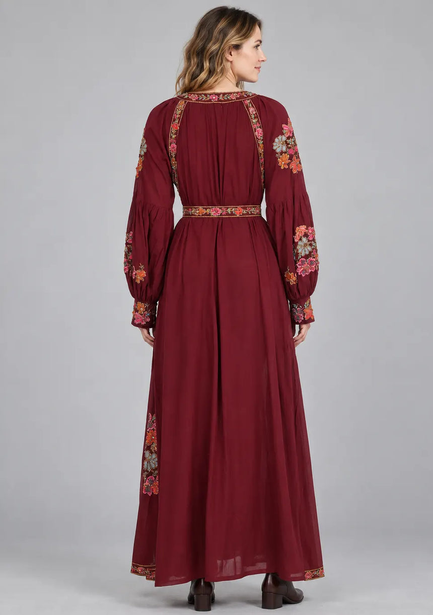ibBan Floral Cotton Long Dress wint Hand Embroidery - Zayra