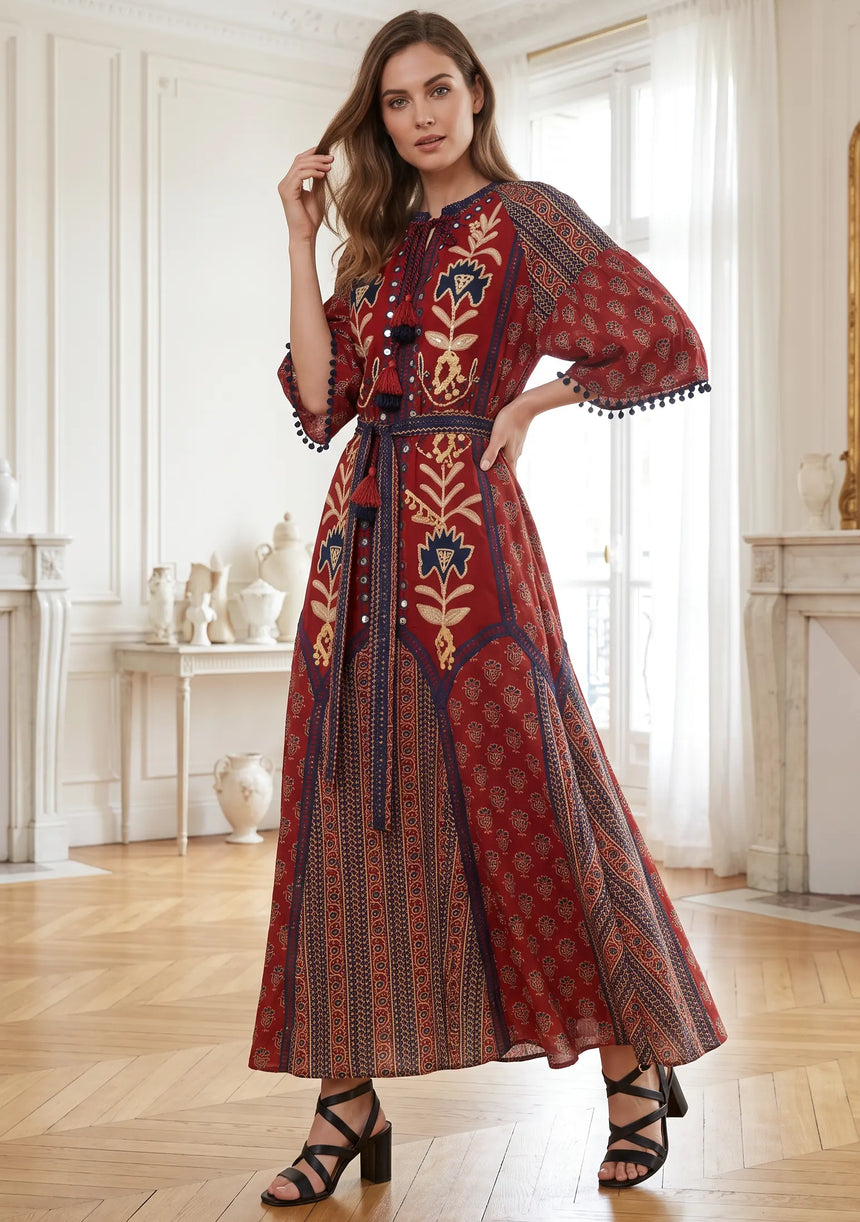 ibBan Women’s Printed Cotton Long Dress One Size -Shyana