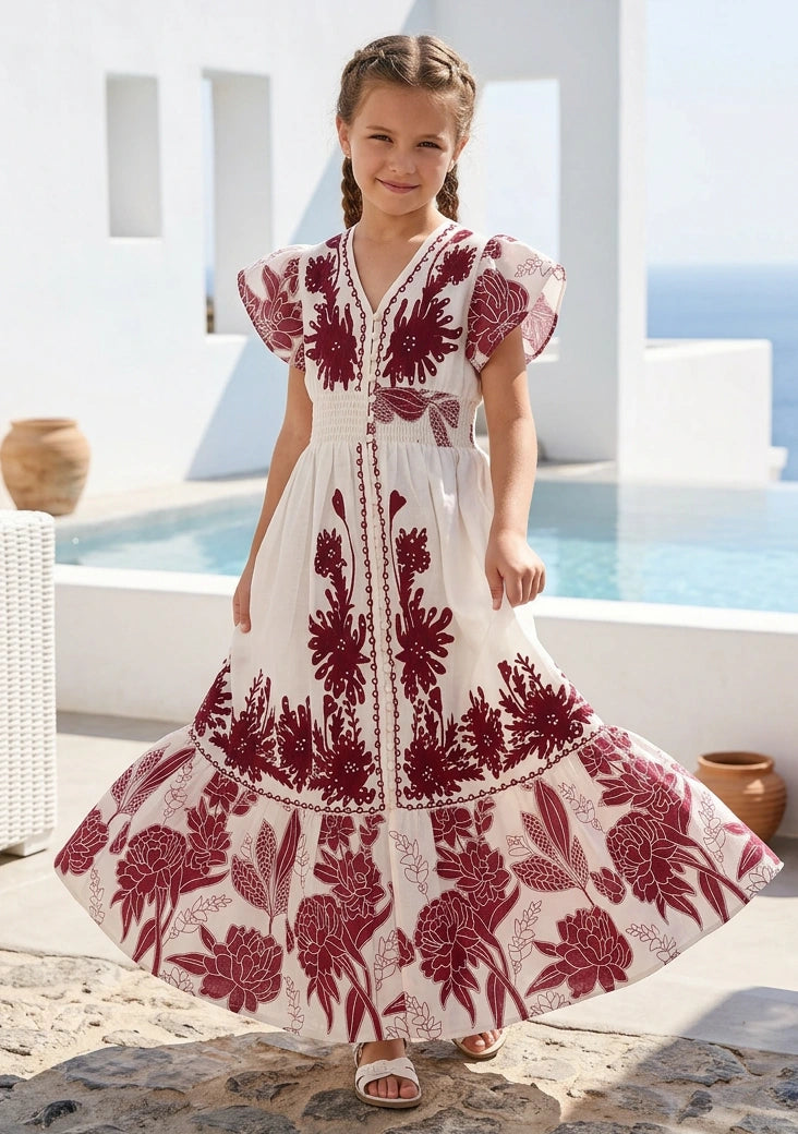 Girls' Printed Cotton dress V-Neck - Yamira