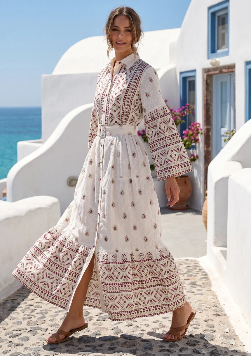 ibBan Printed Cotton Long Dress with Hand Embroidery -Eliza Long Dress
