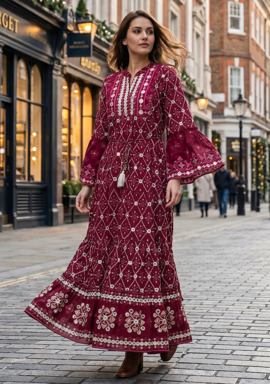 ibBan Hand Embroidered Winter Tunic Dress | Luxury Bohemian Elegance - Melida