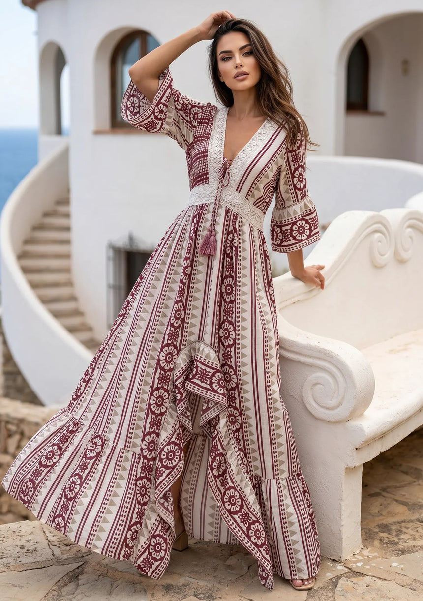 ibBan Printed Cotton Maxi Dress with Hand Embroidery | Luxury Boho Wear - Cheka Maxi Dress