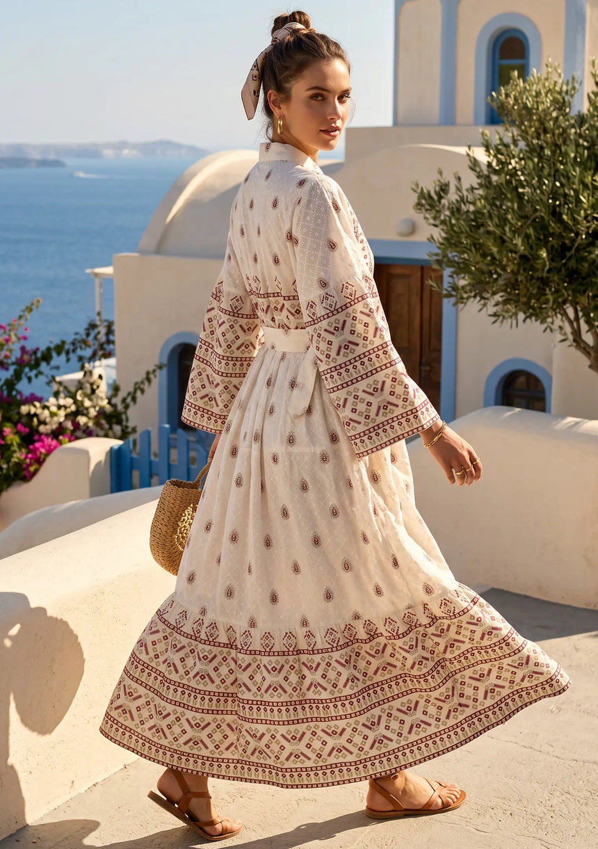 ibBan Printed Cotton Long Dress with Hand Embroidery -Eliza Long Dress
