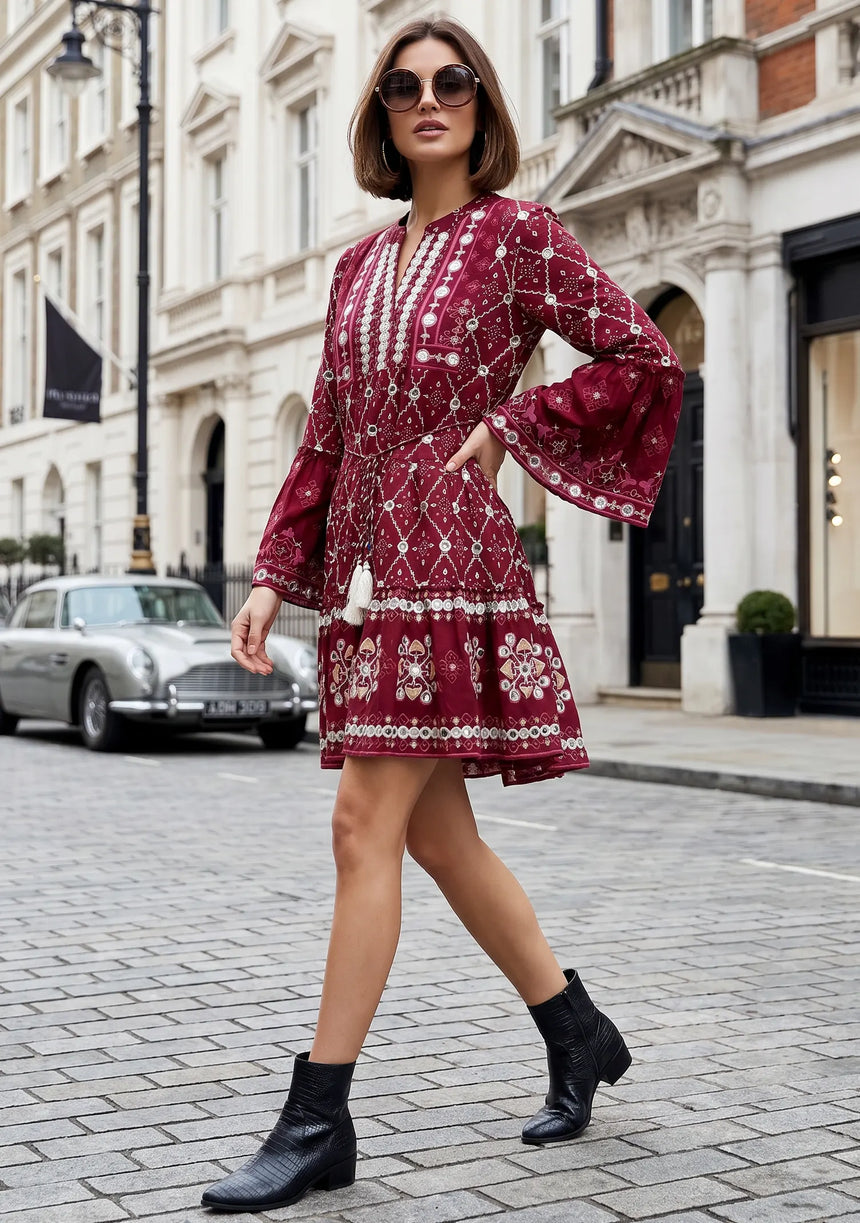 ibBan Hand Embroidered Winter Short Tunic Dress | Luxury Women's Fashion - Melida