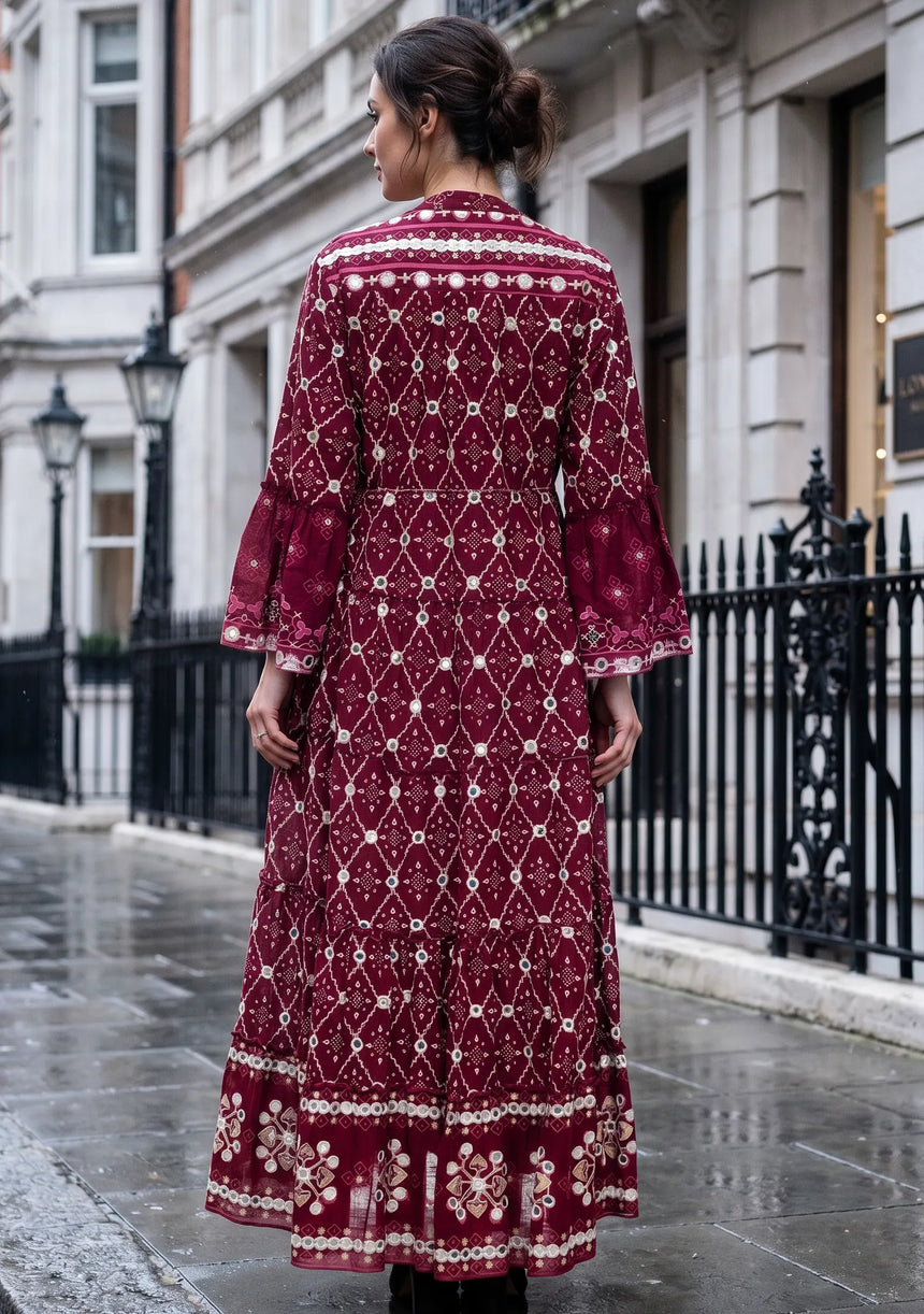 ibBan Hand Embroidered Winter Tunic Dress | Luxury Bohemian Elegance - Melida